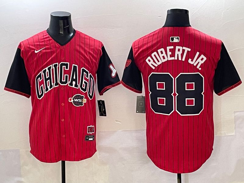 Men Chicago White Sox #88 Robert jr Red Stripe Joint Name 2025 Nike MLB Jersey style 11
